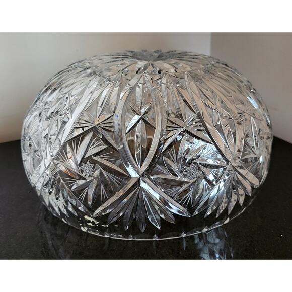 Crystal Bowl 8 1/2"D x 4 1/2" H Fruit Serving Bowl Heavy Crystal Glass Vintage - Picture 10 of 13